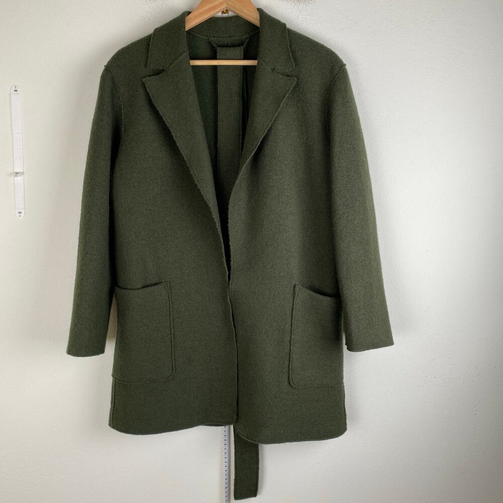 J.Crew Boiled Wool Wrap Coat Forest Green XS Belted - Picture 11 of 15